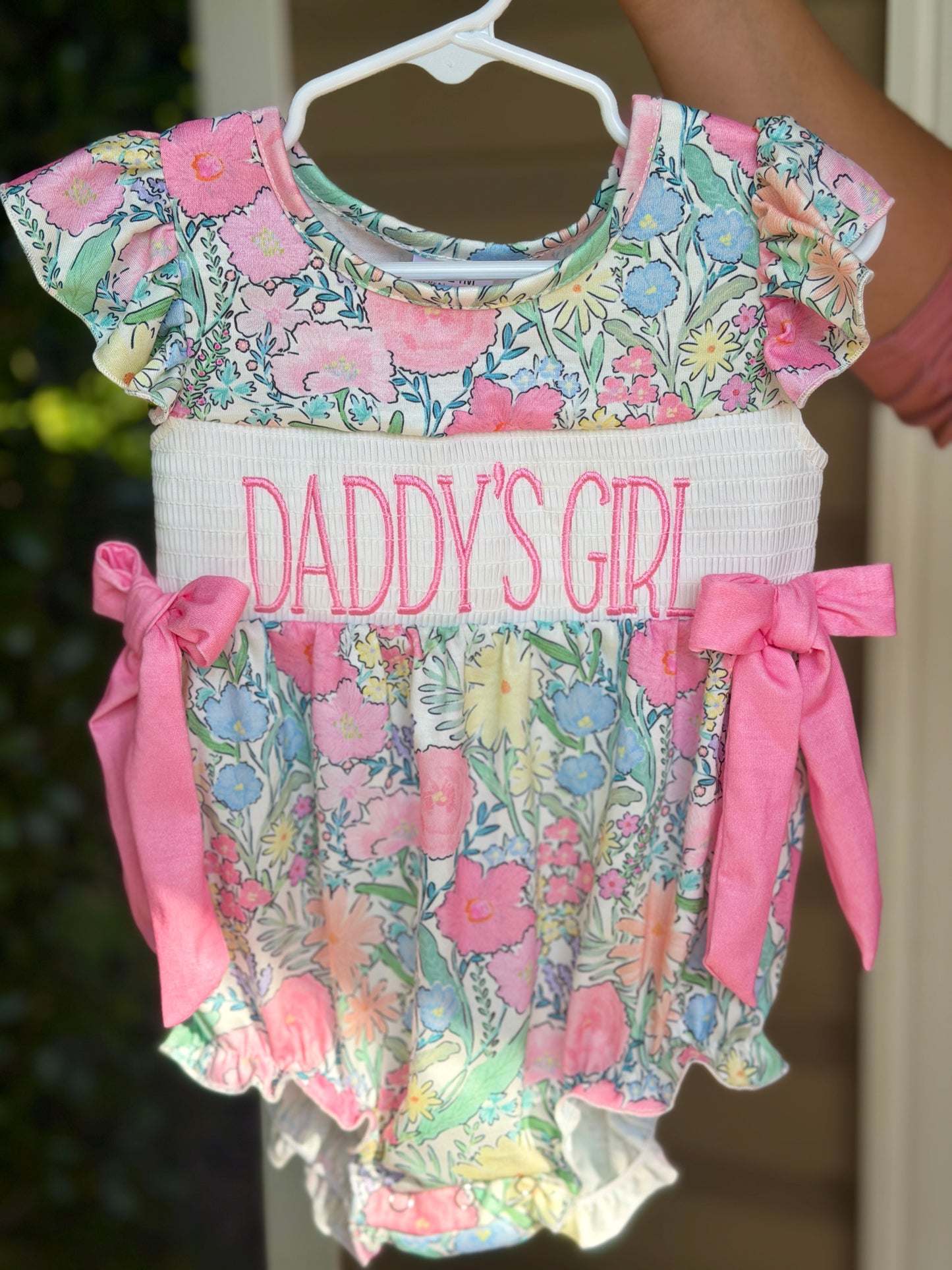 DADDY’S GIRL Embroidery Pink Floral Set/Bubble