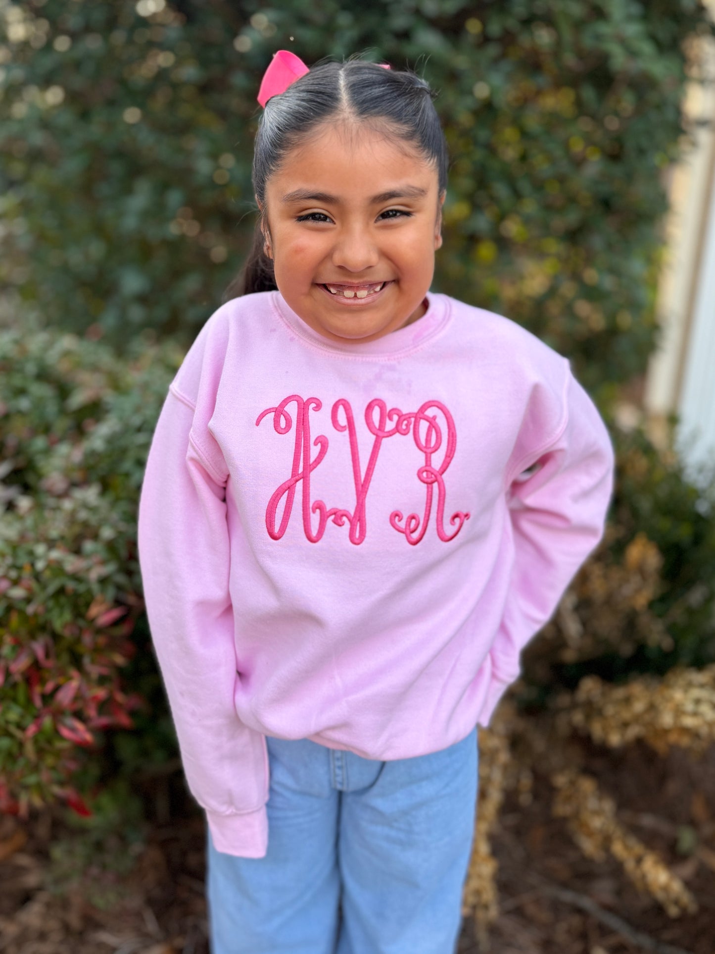 Girls Monogram Embroidery Sweatshirt