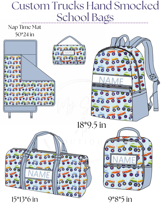 Custom Trucks Hand Smocked School Bags