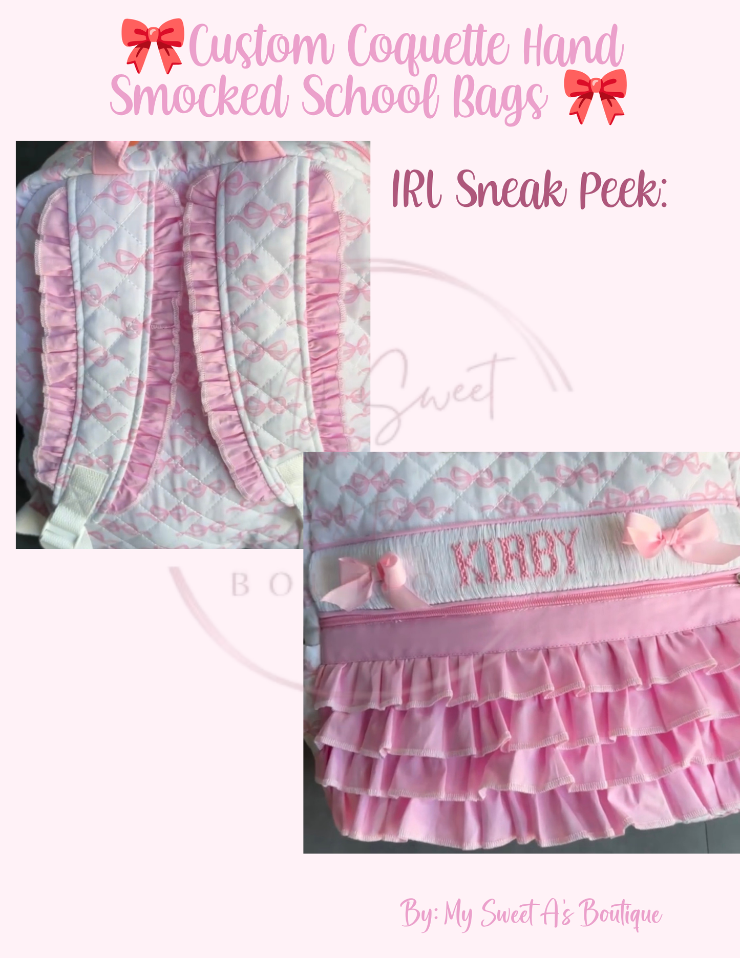 Custom Coquette Hand Smocked School Bags
