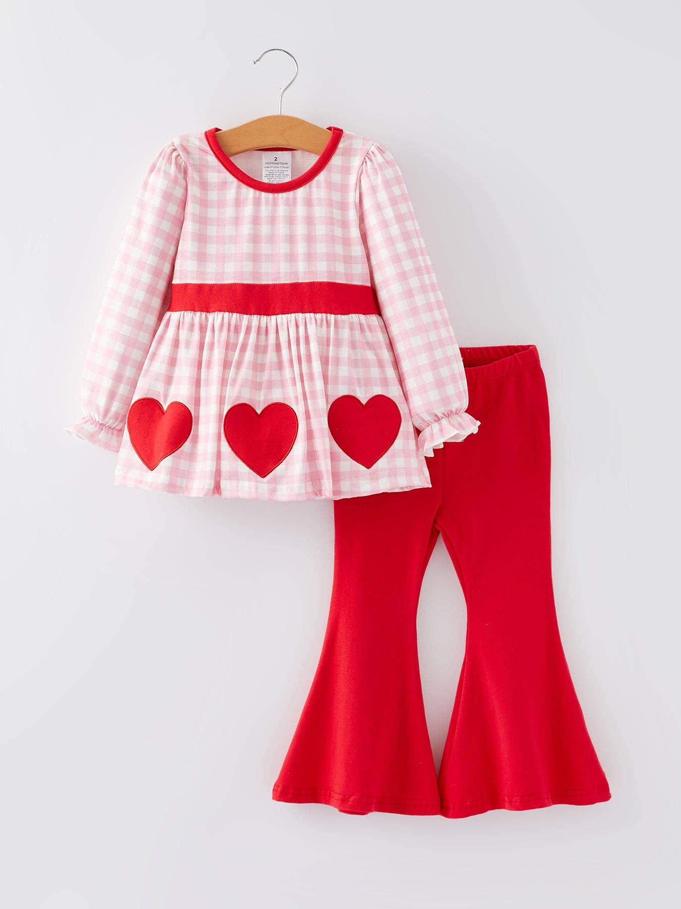 Girls Valentine's Day Heart Plaid Outfit Set