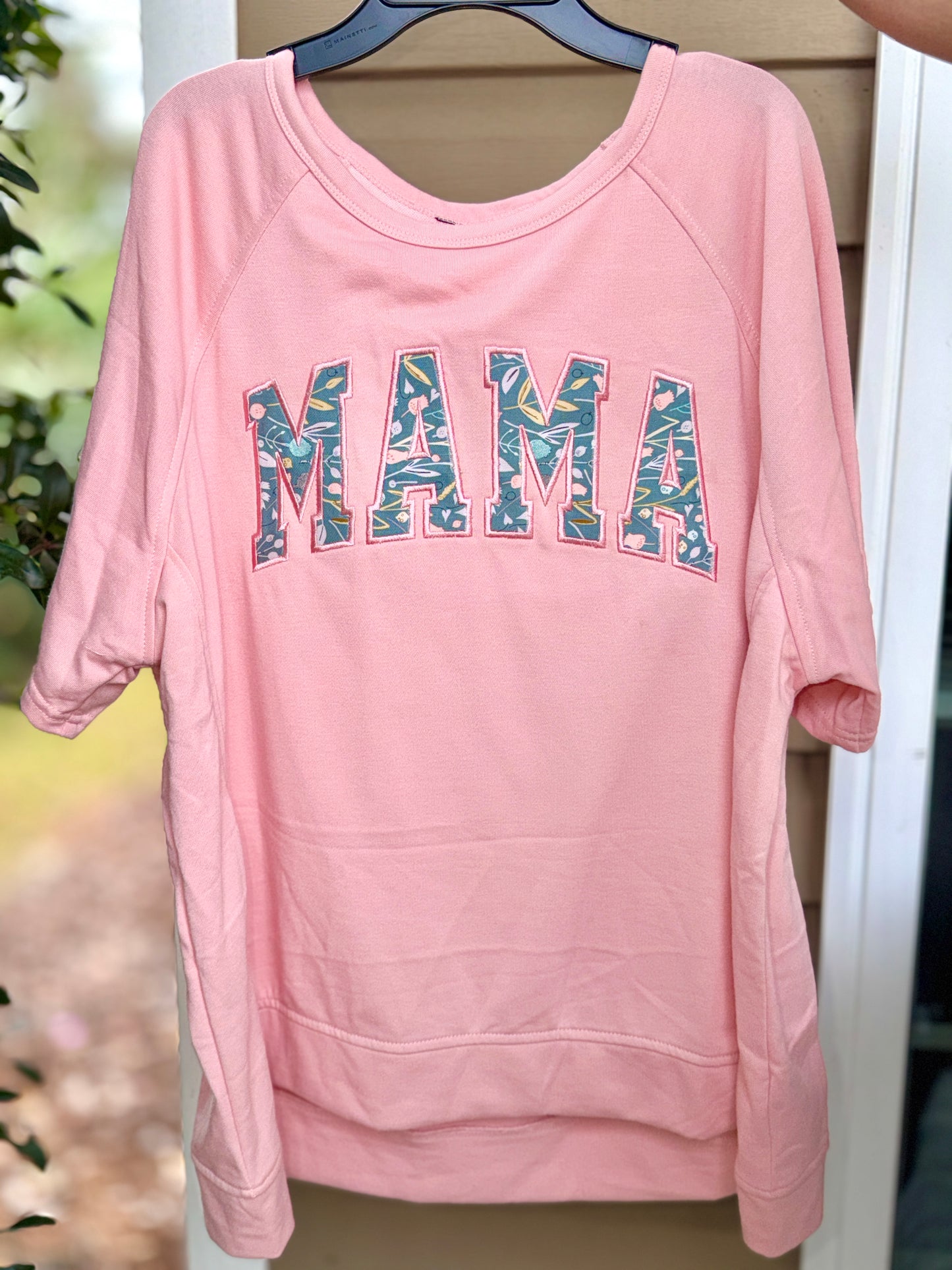 MAMA Floral Applique Embroidery Oversized Shirt