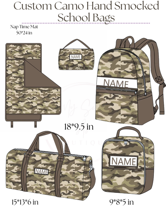 Custom Camo Hand Smocked School Bags