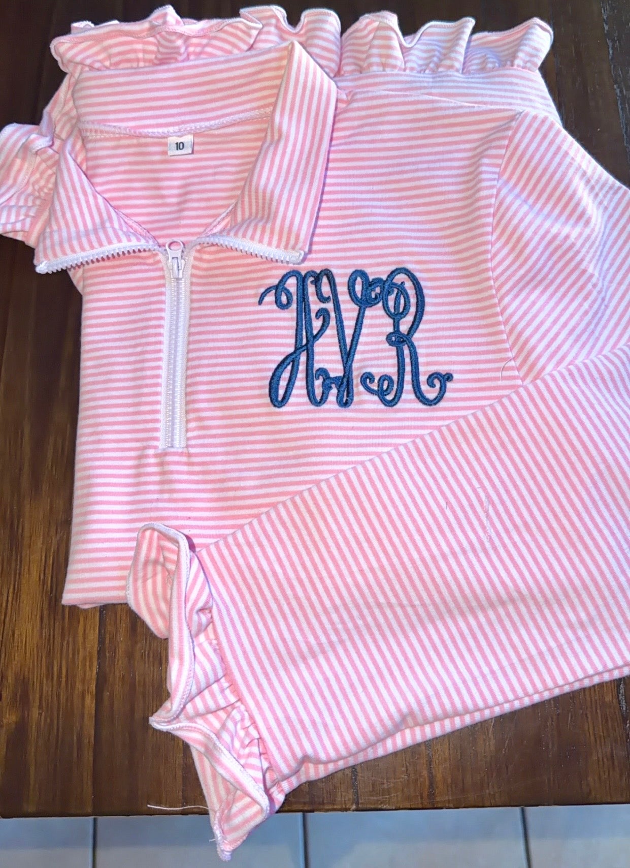 Custom Monogram Pink Striped Long Sleeve Zipper Pullover Shirt