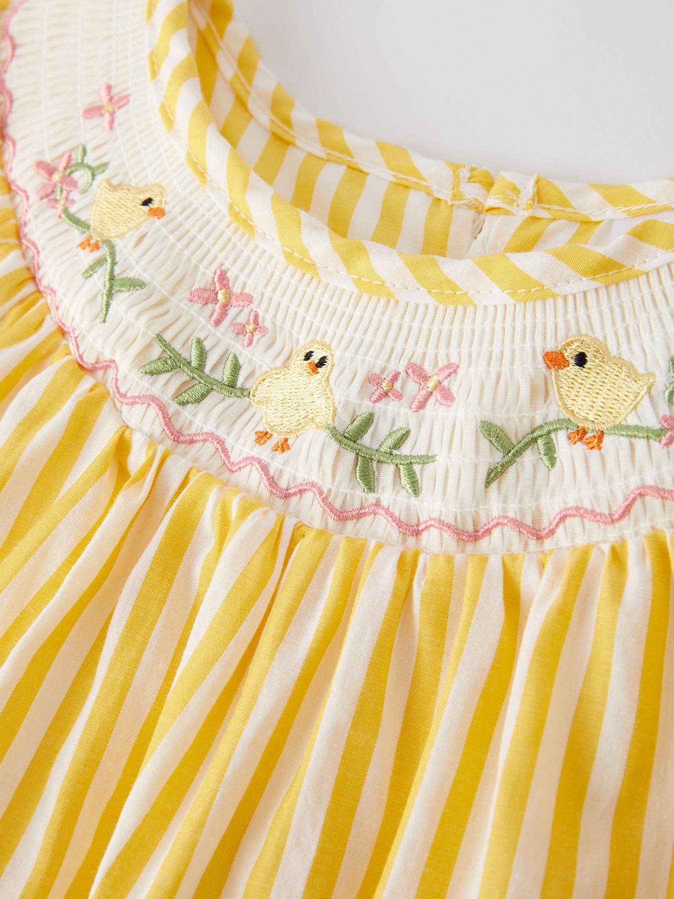Chick Floral Embroidery Smocking Girls Dress