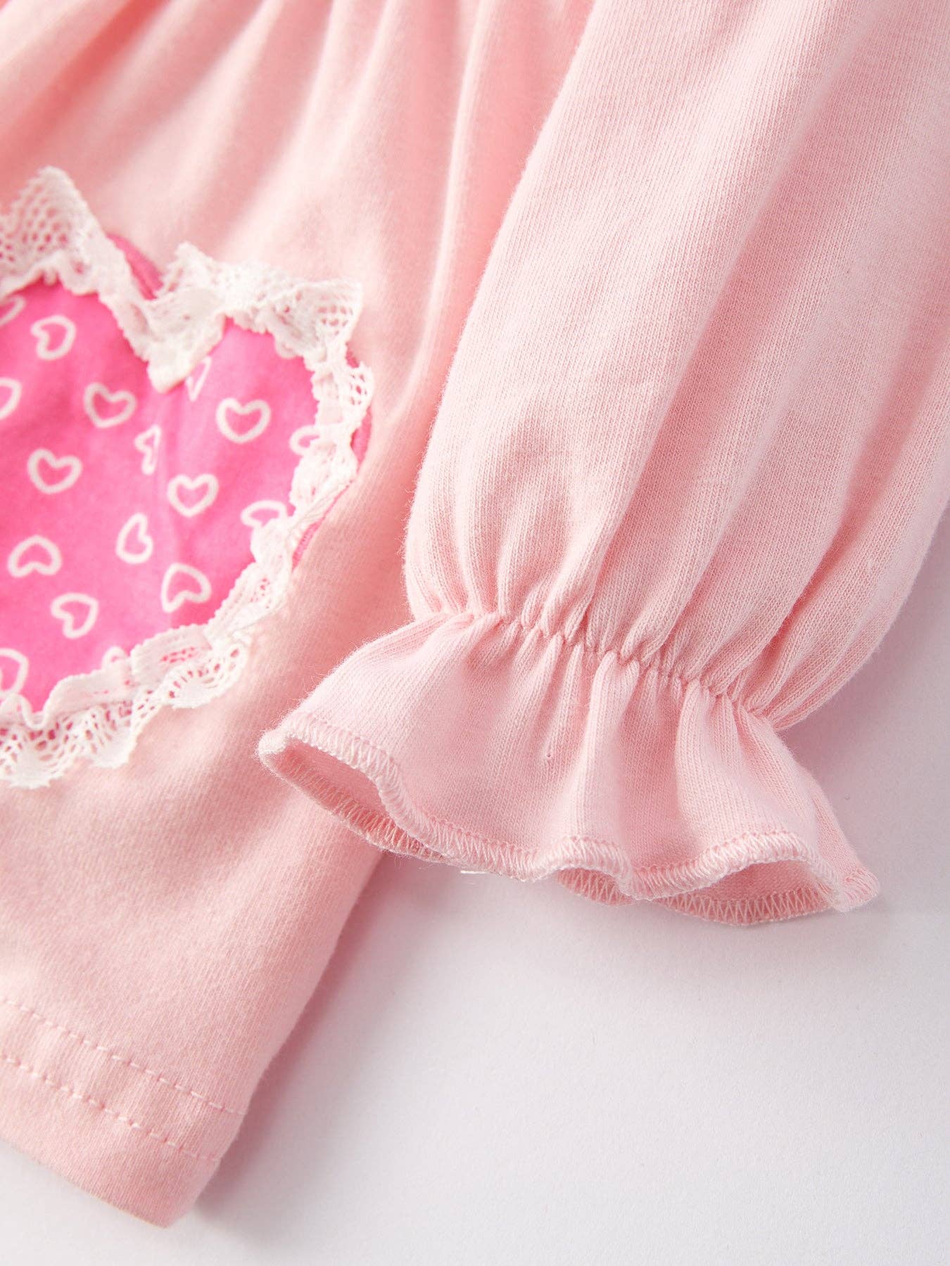 Valentine's Day Cute Heart Lace Girls Pink Romper