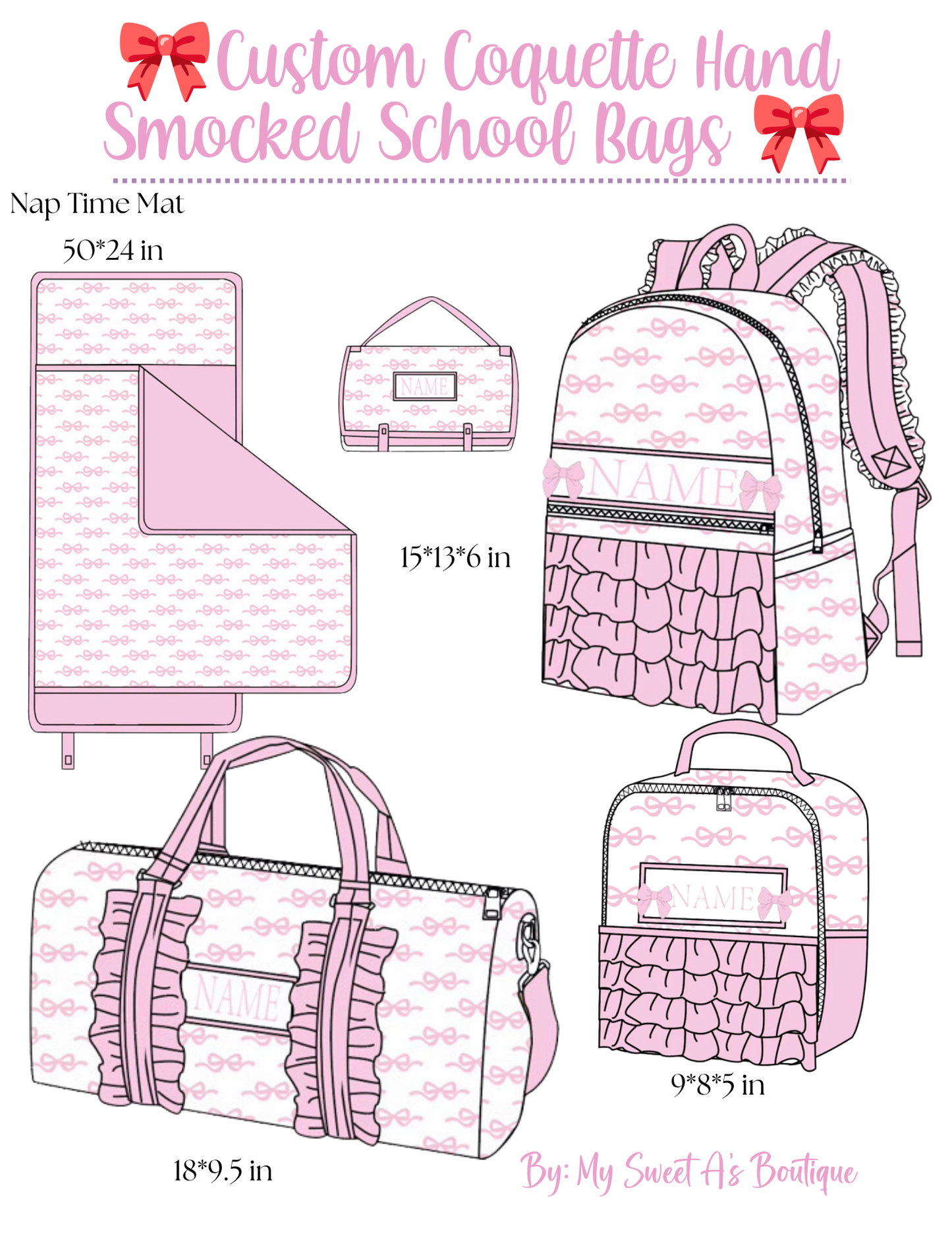 Custom Coquette Hand Smocked School Bags