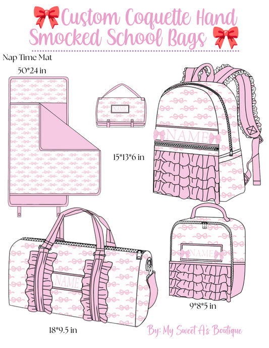 Custom Coquette Hand Smocked School Bags