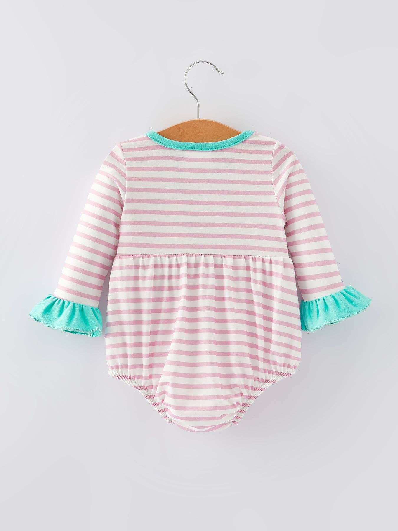 Valentine's Day Ruffle Stripe  Embroidery Smocked Romper