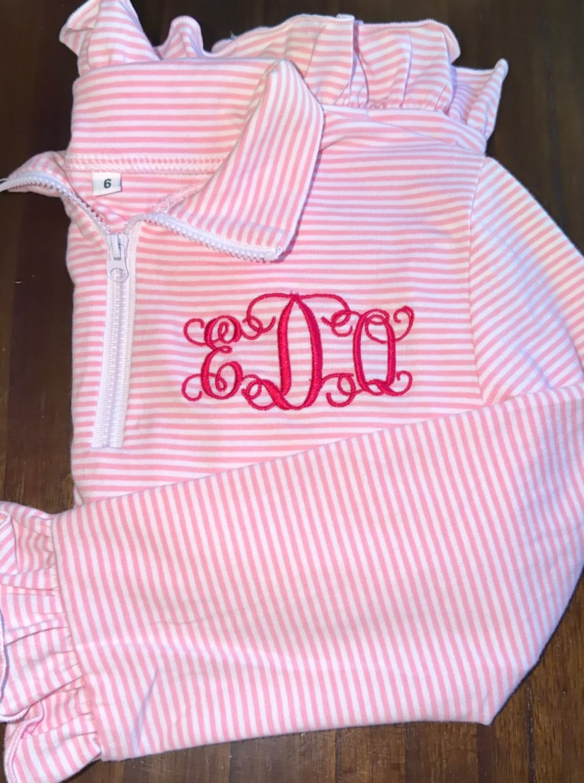 Custom Monogram Pink Striped Long Sleeve Zipper Pullover Shirt