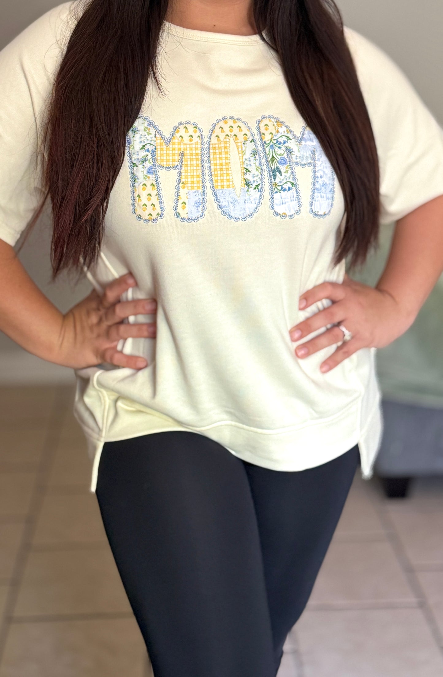 MOM Lace Appliqué Embroidery Oversized Top
