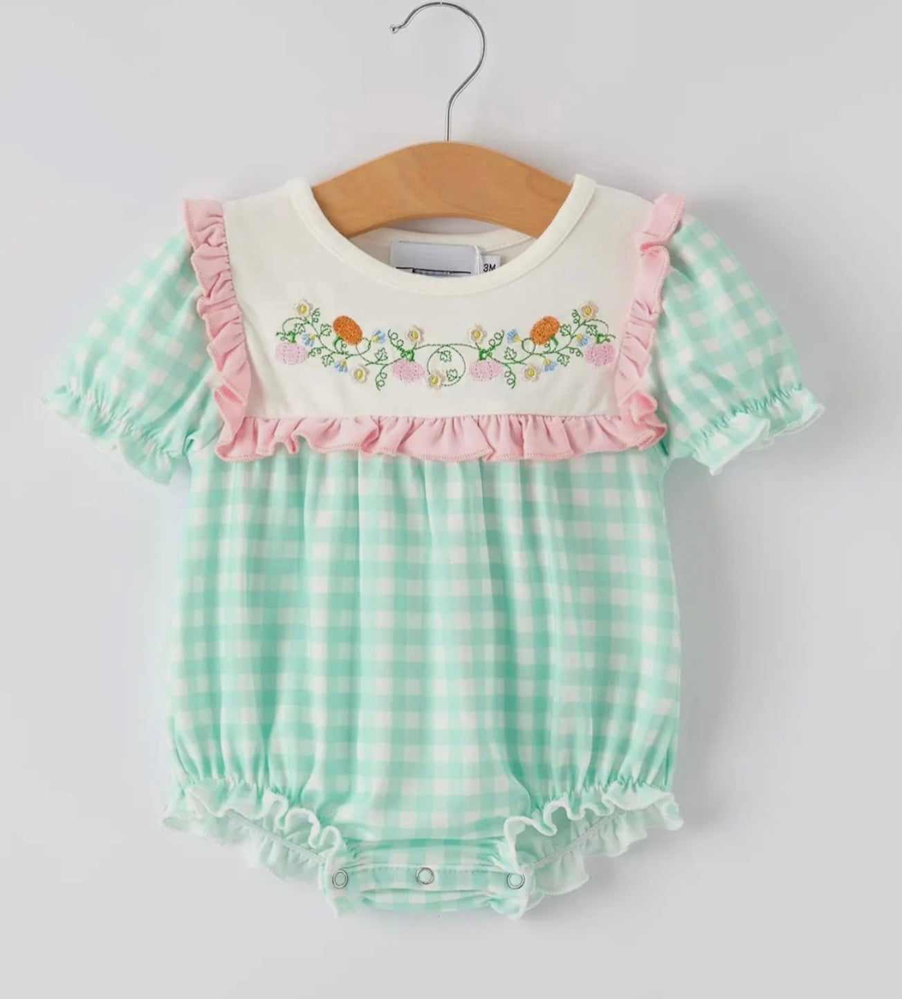 Pumpkin Floral Vine Embroidery Pink Ruffles Romper