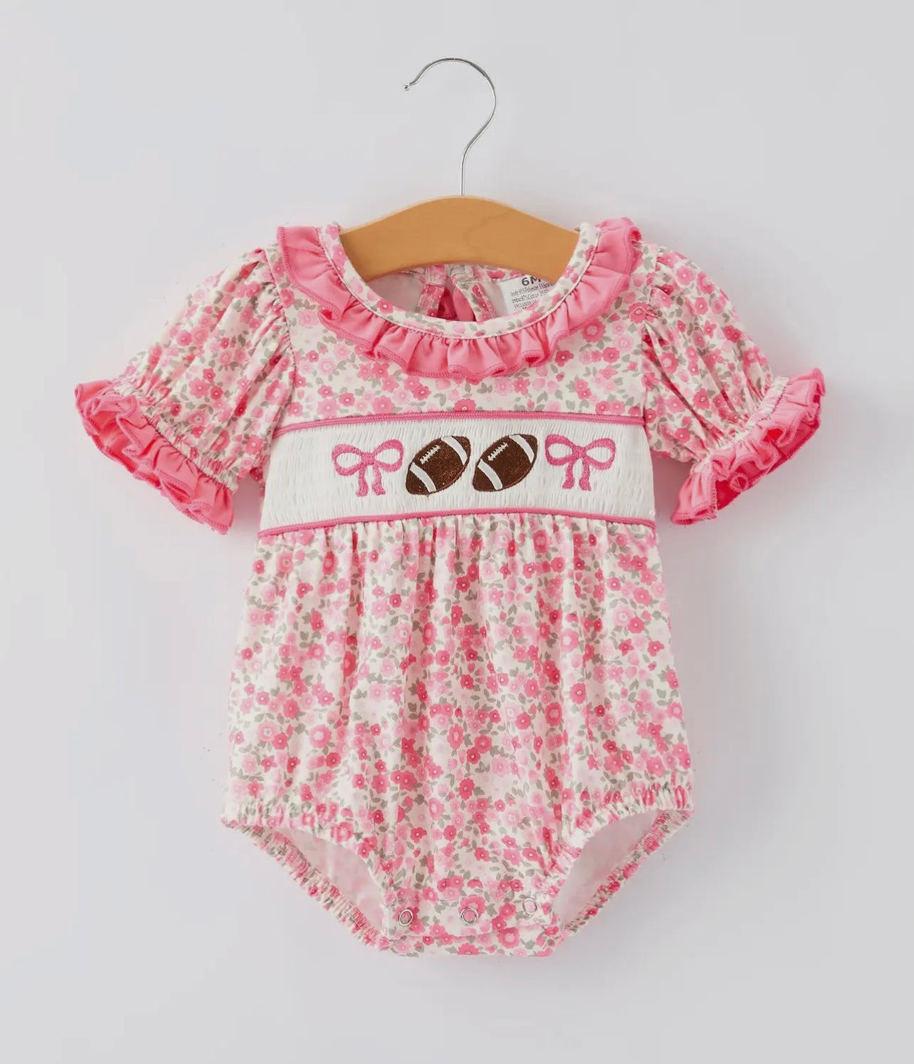 Football & Bows Smocked Babygirl Romper
