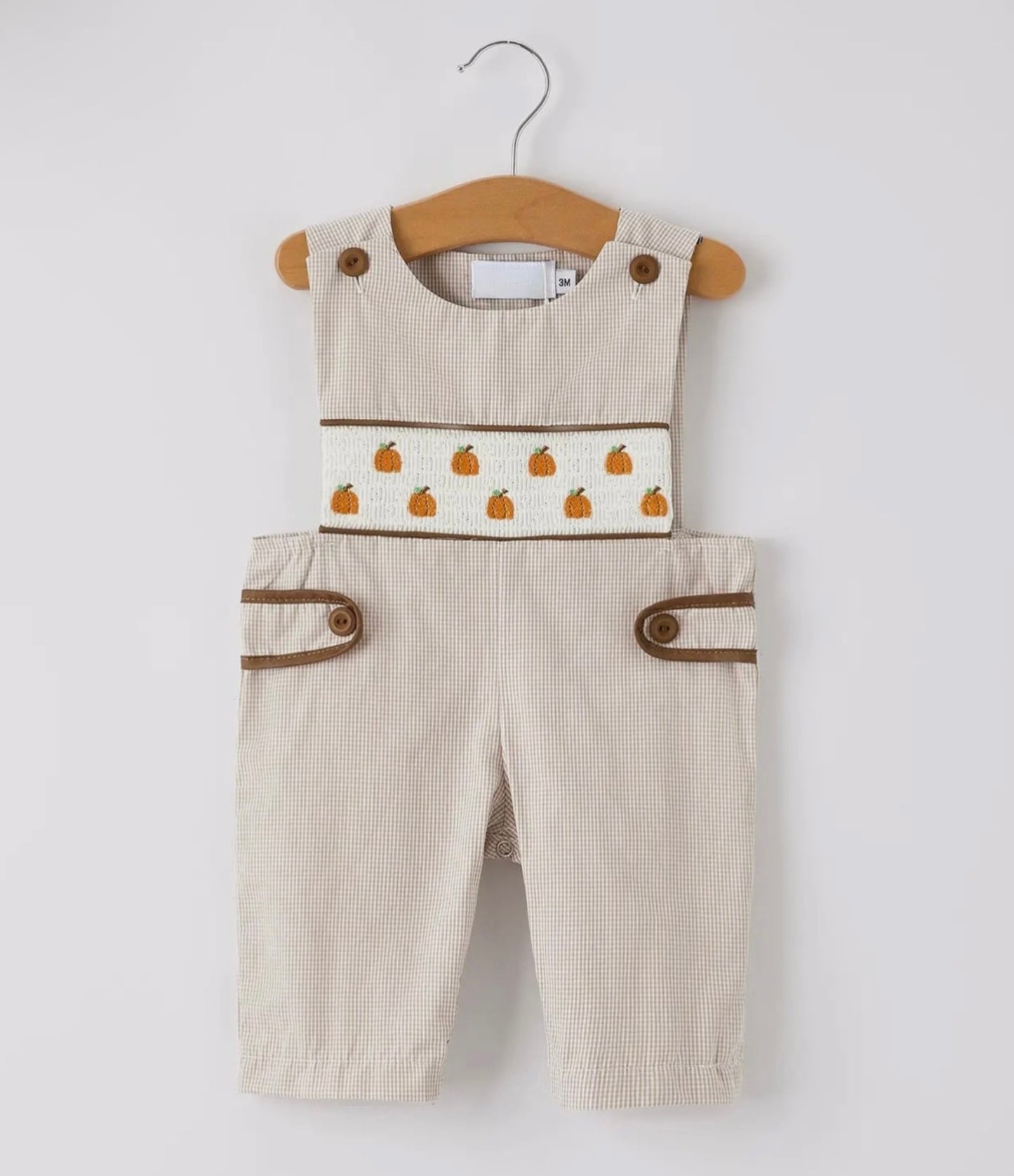 Mini Pumpkin Embroidery Smock Plaid Boys Romper