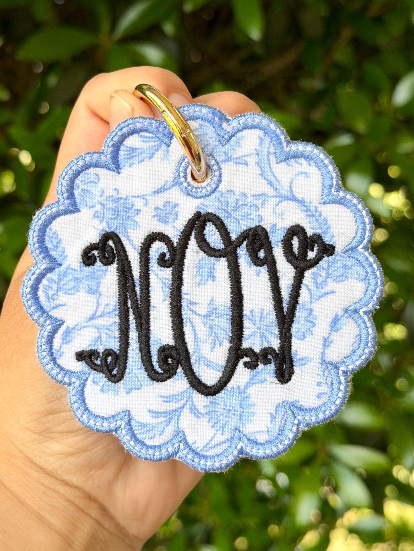 Monogram Embroidery Scallop Appliqué Tag