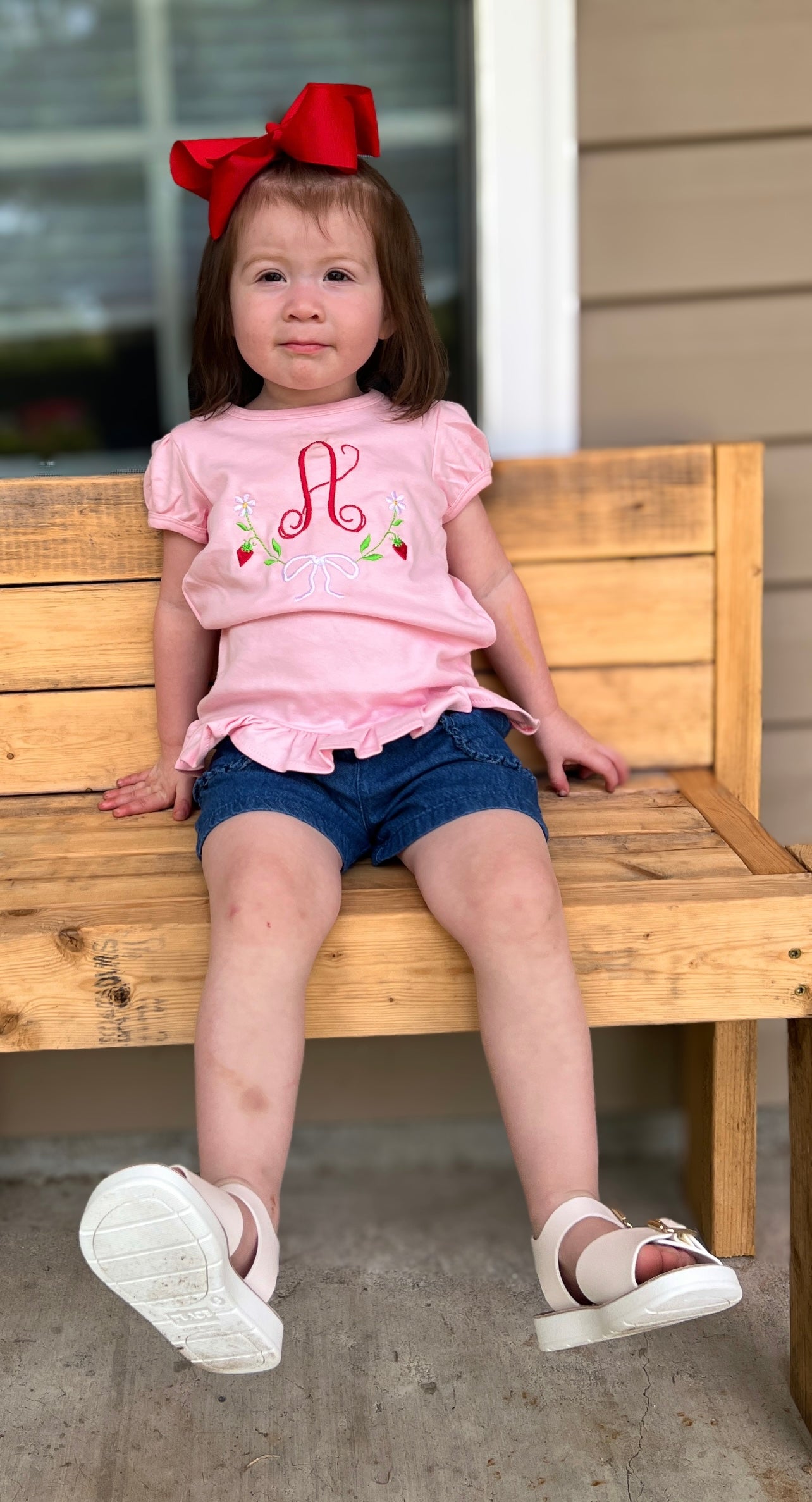 Strawberries & Bow Initial Embroidery Shirt