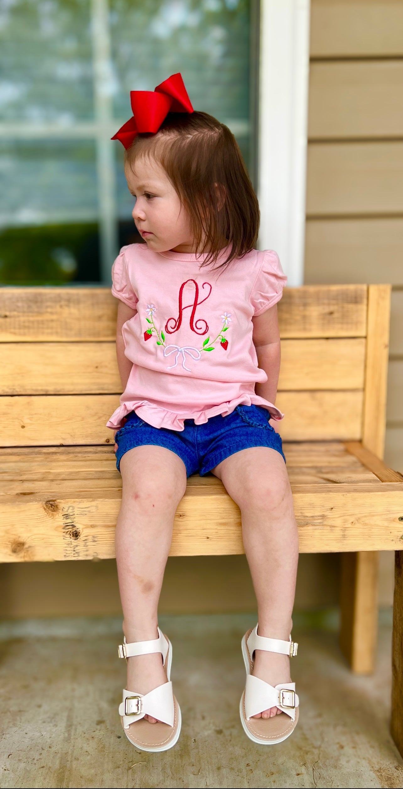 Strawberries & Bow Initial Embroidery Shirt