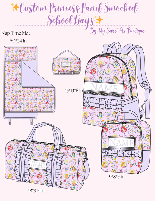 Custom Princess Hand Smocked Embroidery School Bags