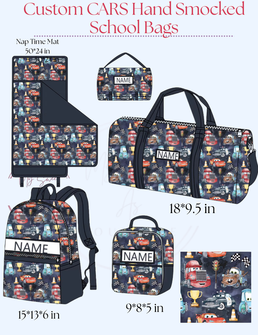 Custom CARS Hand Smocked School Bags