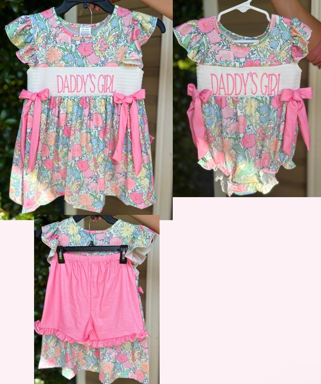 DADDY’S GIRL Embroidery Pink Floral Set/Bubble