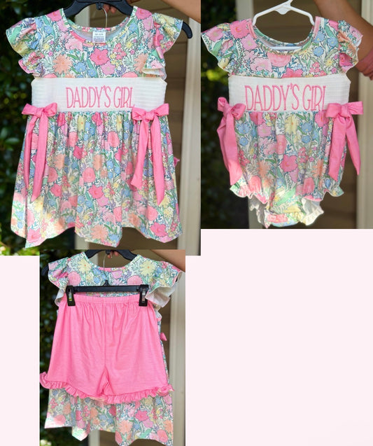 DADDY’S GIRL Embroidery Pink Floral Set/Bubble