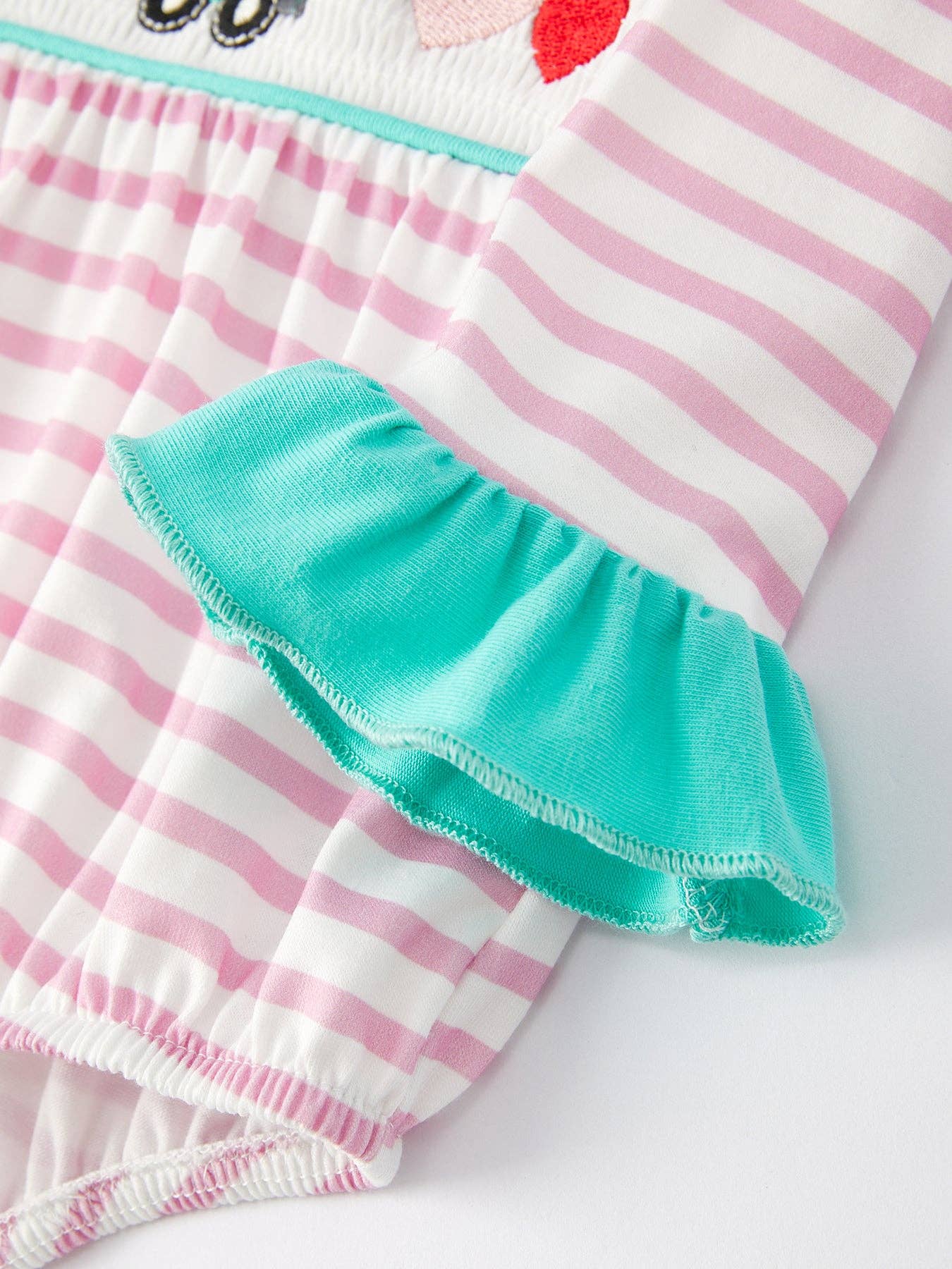 Valentine's Day Ruffle Stripe  Embroidery Smocked Romper