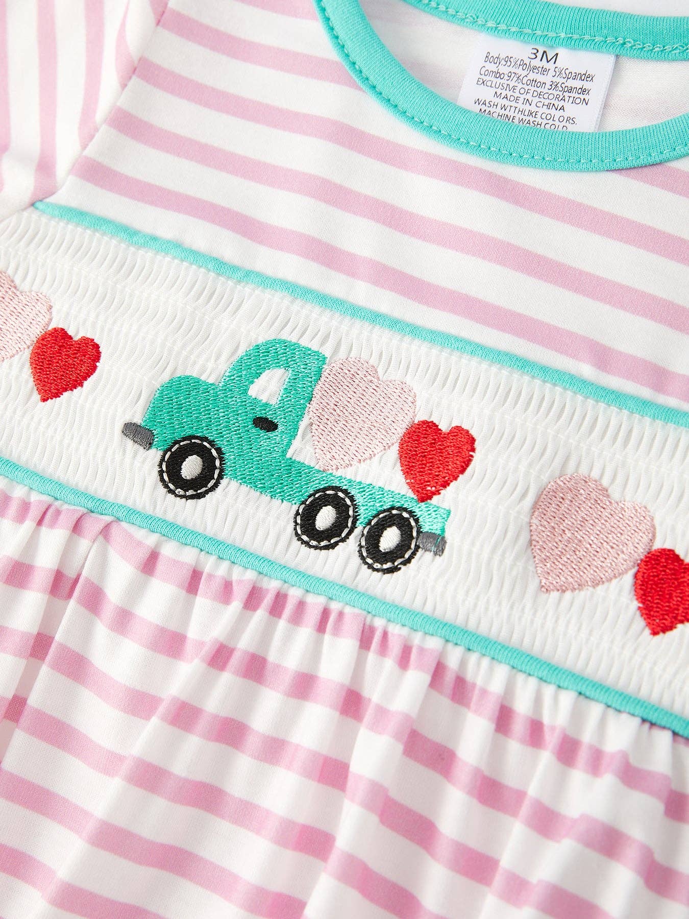 Valentine's Day Ruffle Stripe  Embroidery Smocked Romper